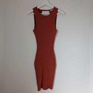 Sleeveless Ribbed Midi Dress - Rust (size small)